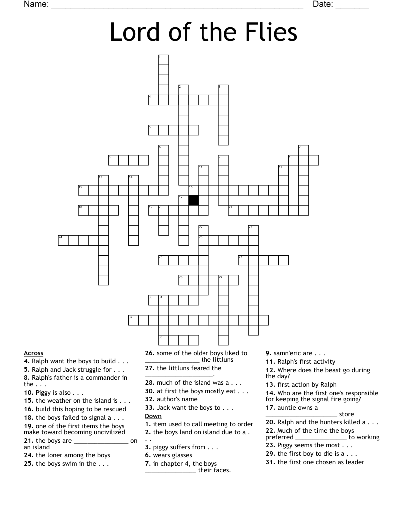 Lord of the Flies Crossword