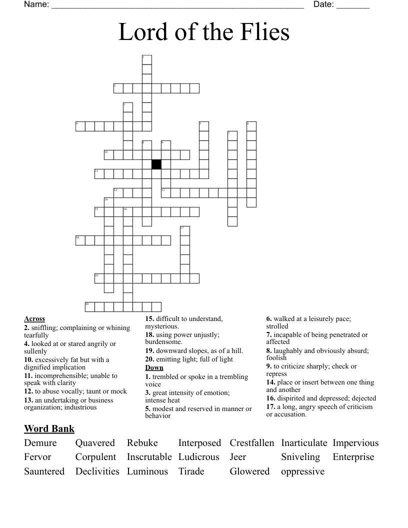 Lord of the Flies Crossword