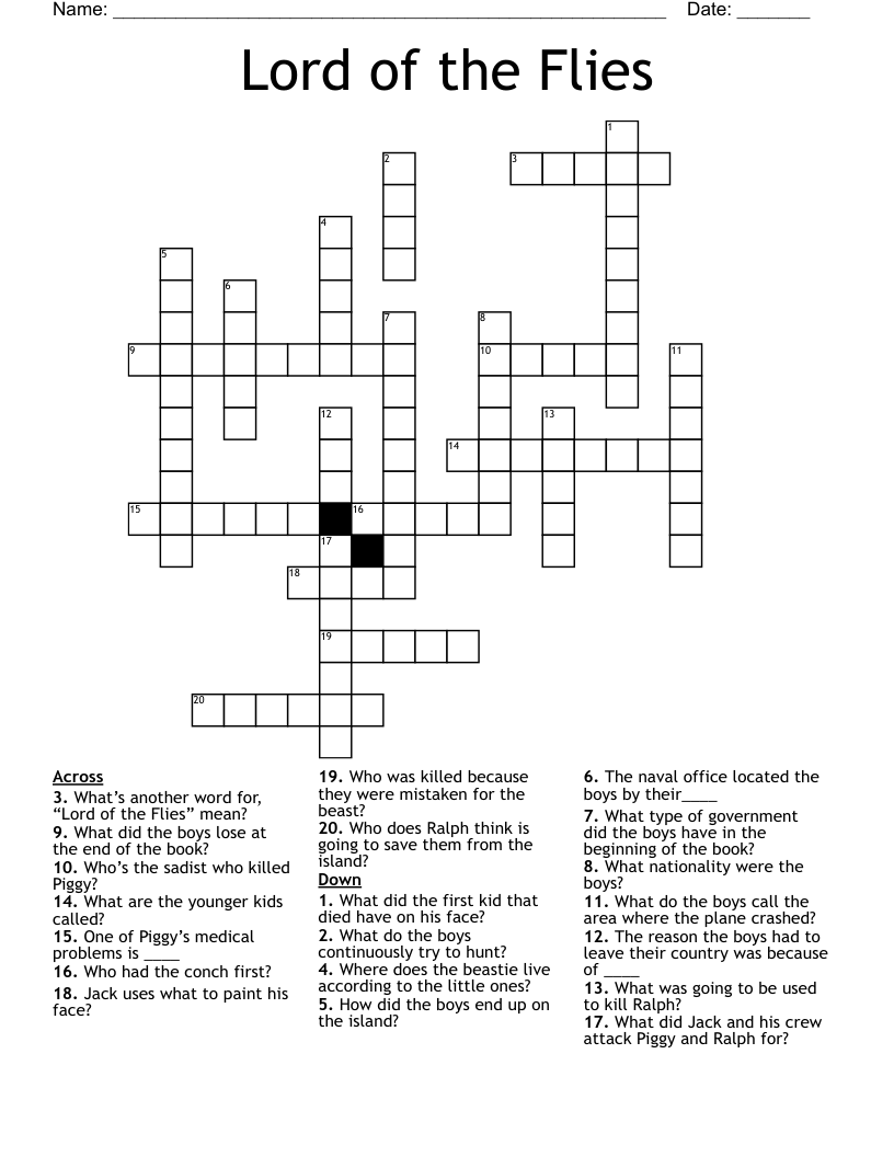Lord of the Flies Crossword