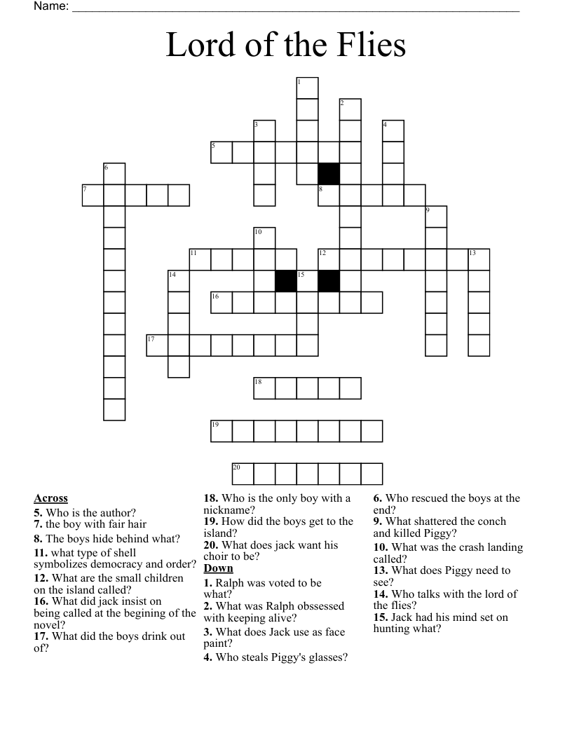 Lord of the Flies Crossword