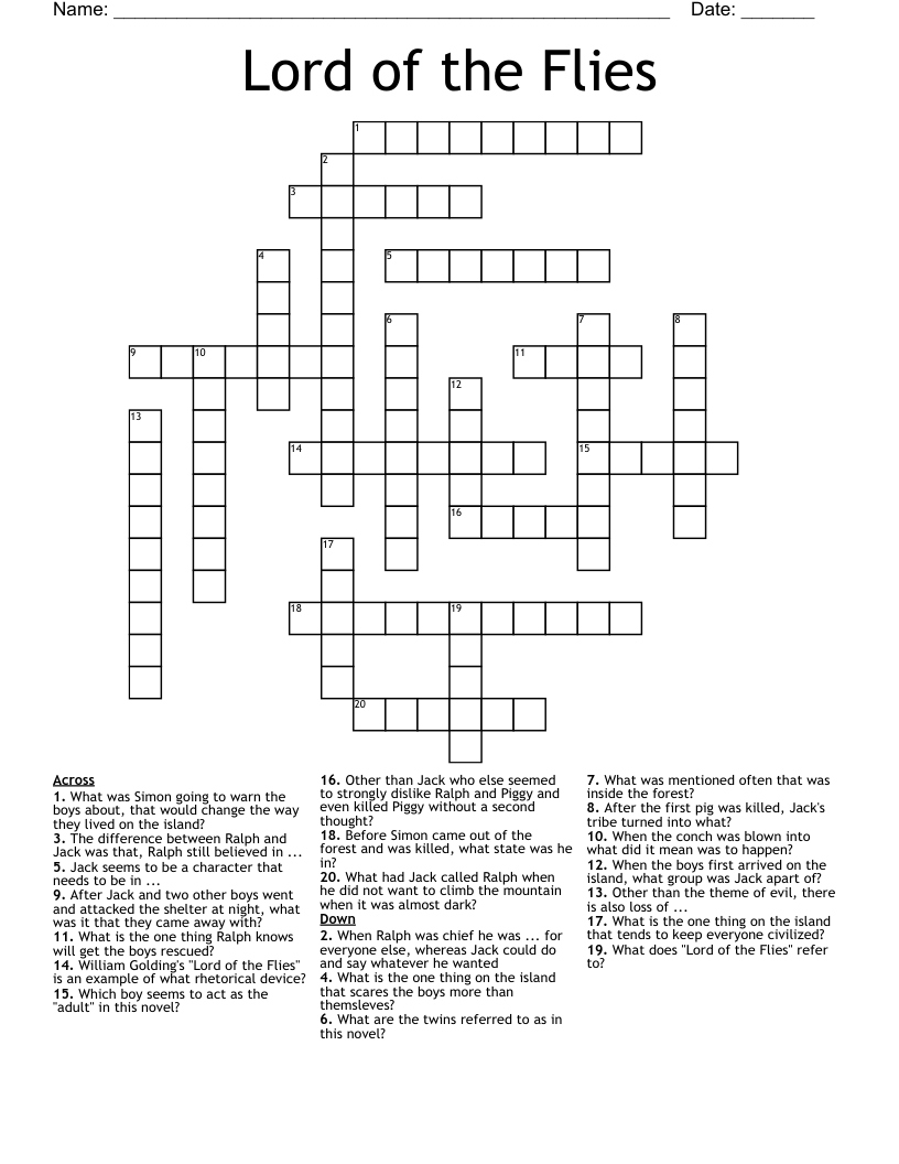 Lord of the Flies Crossword