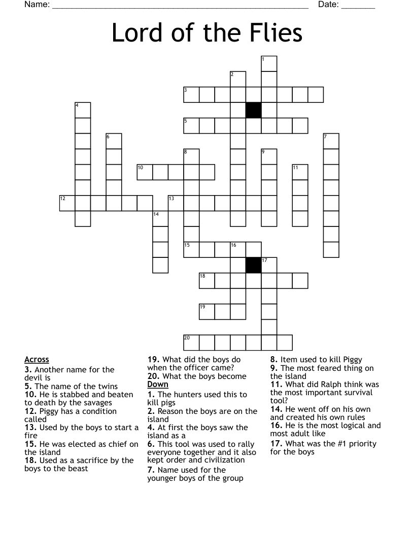 Lord of the Flies Crossword