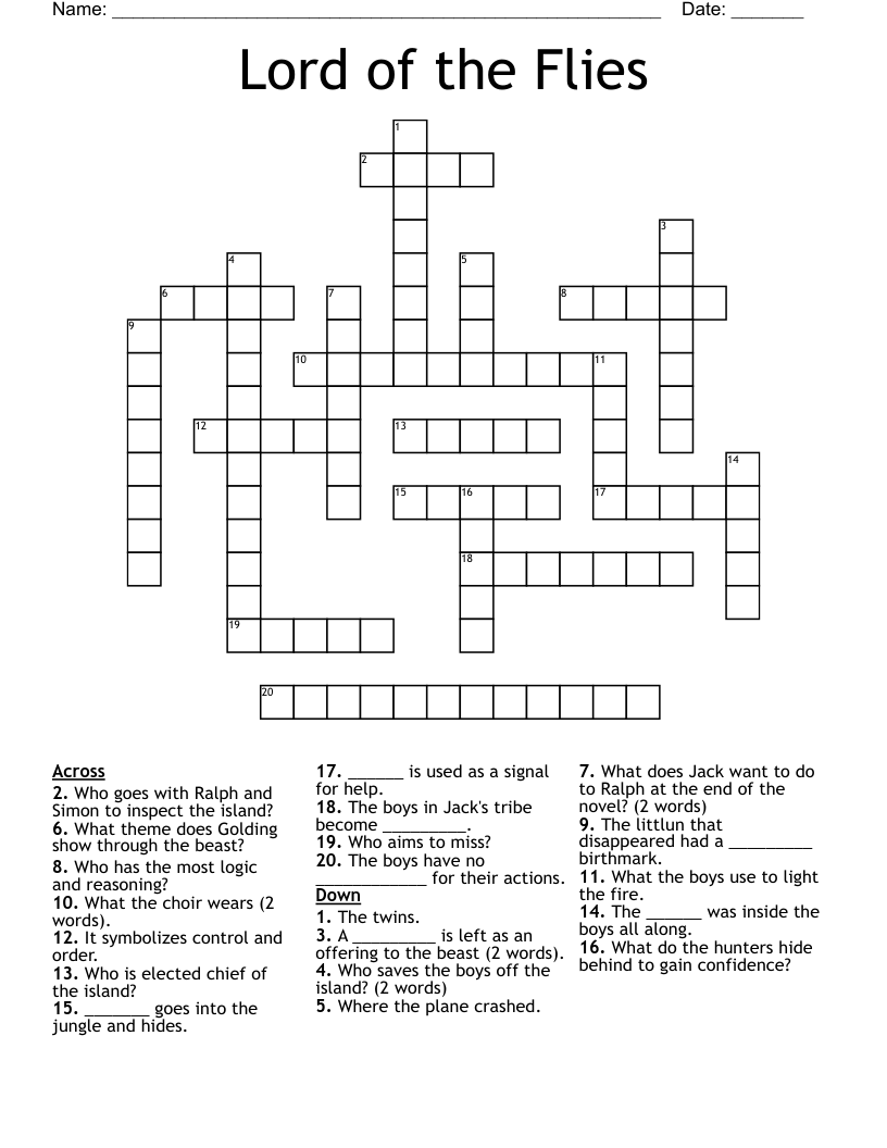 Lord of the Flies Crossword