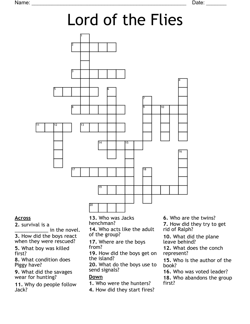 Lord of the Flies Crossword