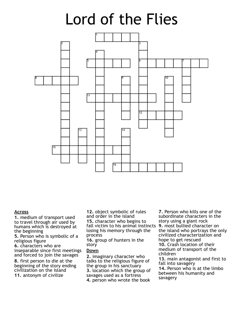 Lord of the Flies Crossword