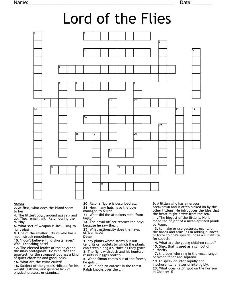 Lord of the Flies Crossword