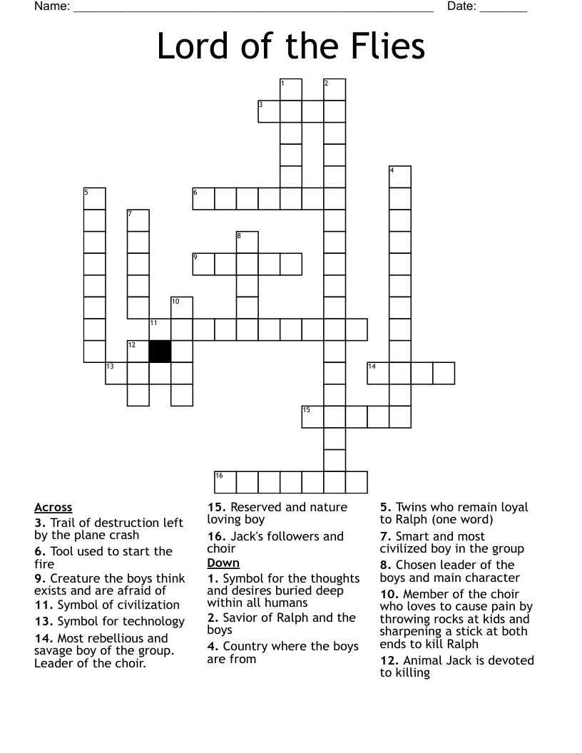 Lord of the Flies Crossword
