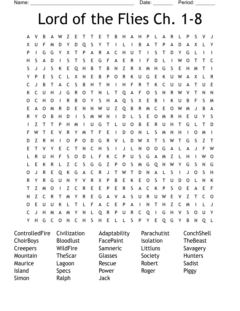 Lord of the Flies Ch. 1-8 Word Search