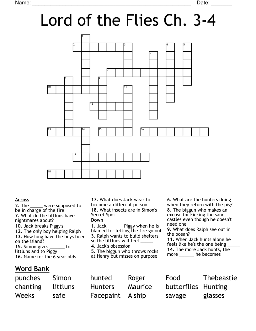 Lord of the Flies Ch. 3-4 Crossword