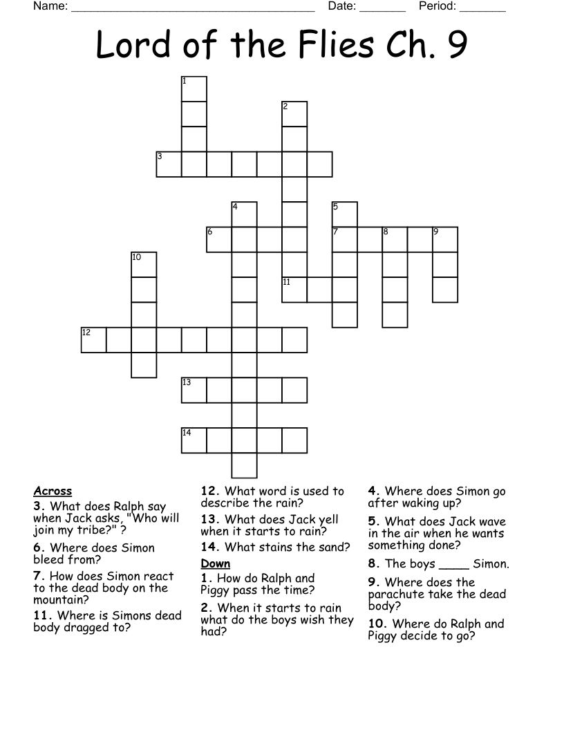 Lord of the Flies Ch. 9 Crossword