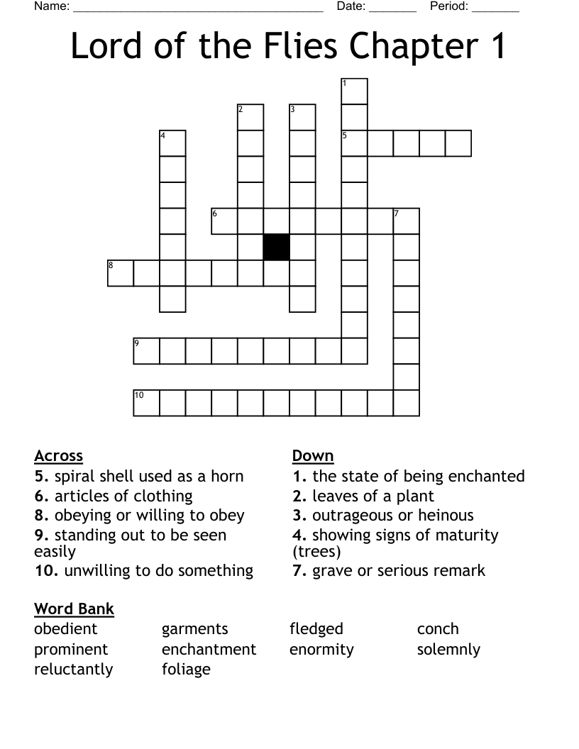 Lord of the Flies Chapter 1 Crossword