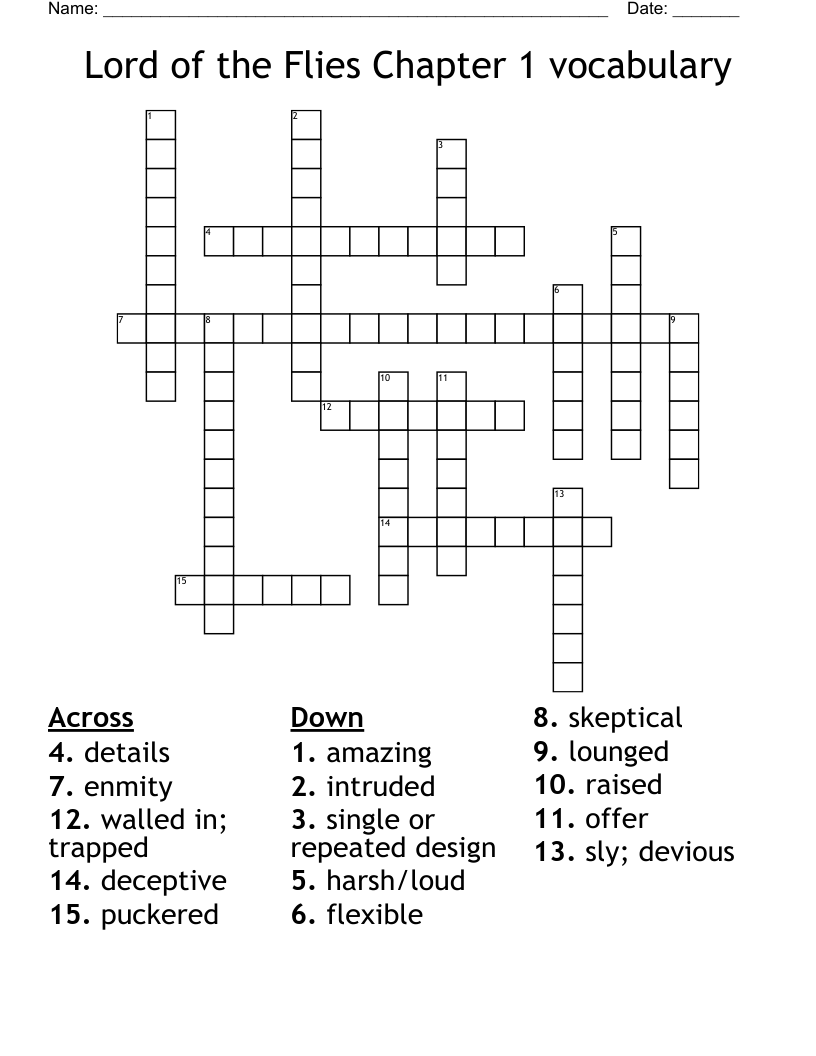 Lord of the Flies Chapter 1 vocabulary Crossword