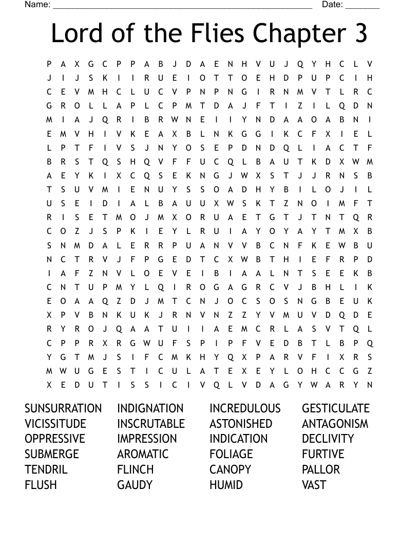 Lord of the Flies Chapter 3 Word Search