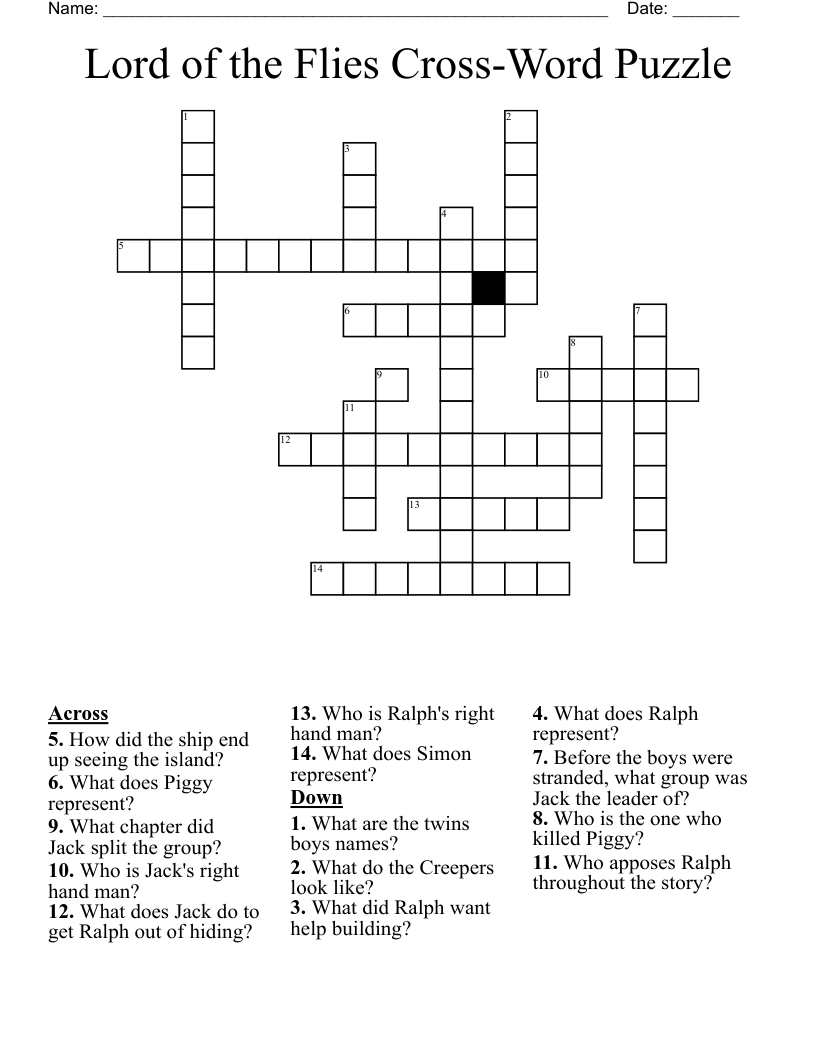Lord of the Flies Cross-Word Puzzle Crossword