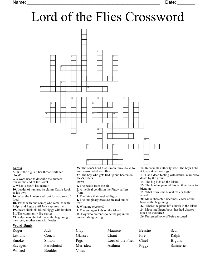 Lord of the Flies Crossword