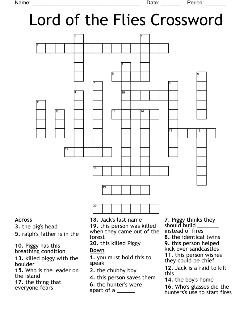 Lord of the Flies Crossword