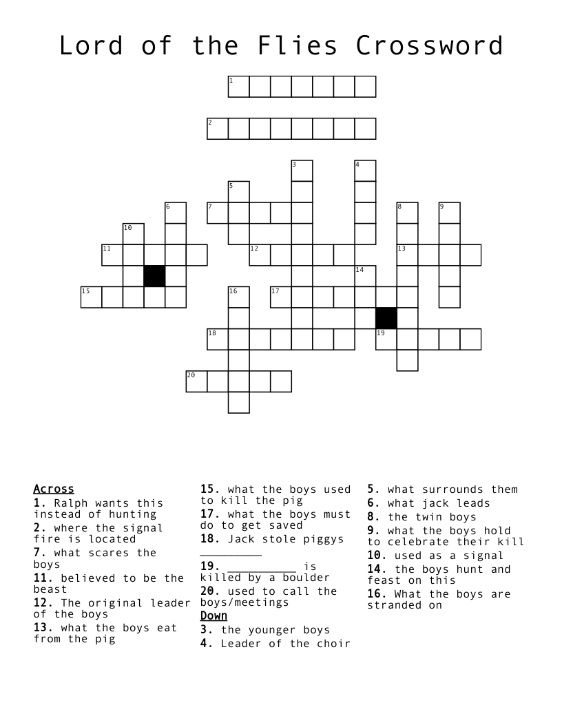 Lord of the Flies Crossword