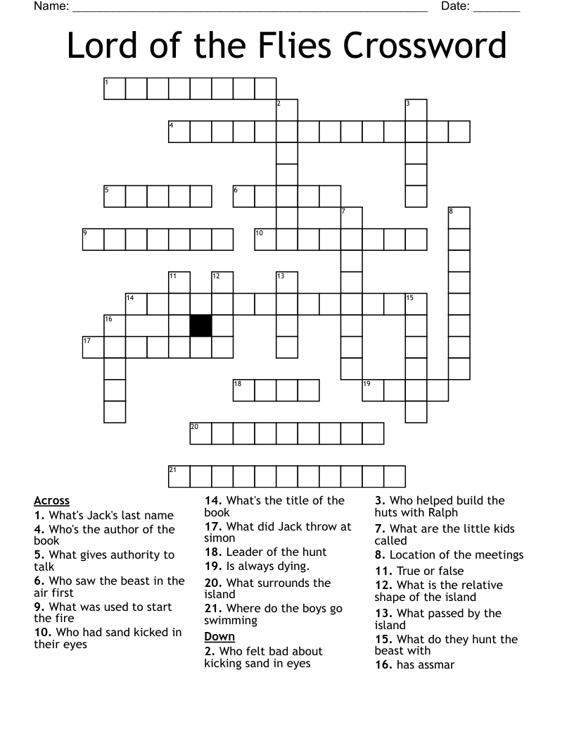 Lord of the Flies Crossword