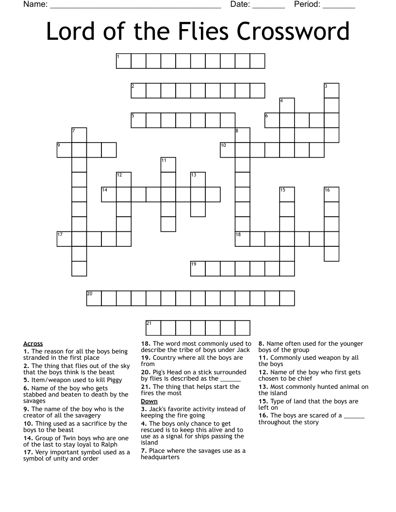 Lord of the Flies Crossword
