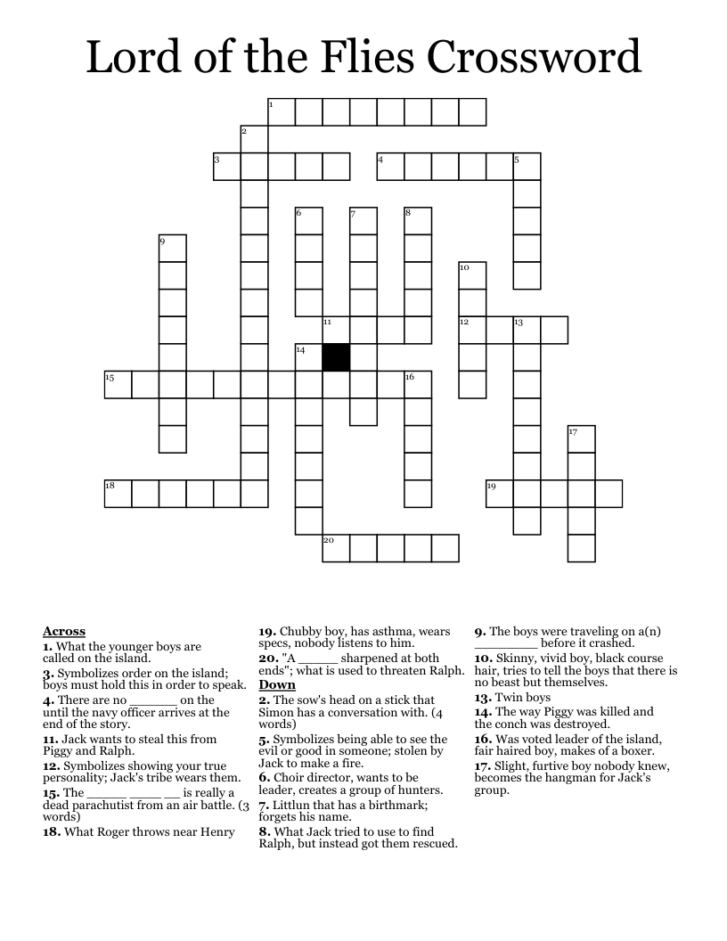 Lord of the Flies Crossword
