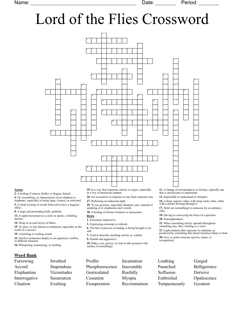 Lord of the Flies Crossword
