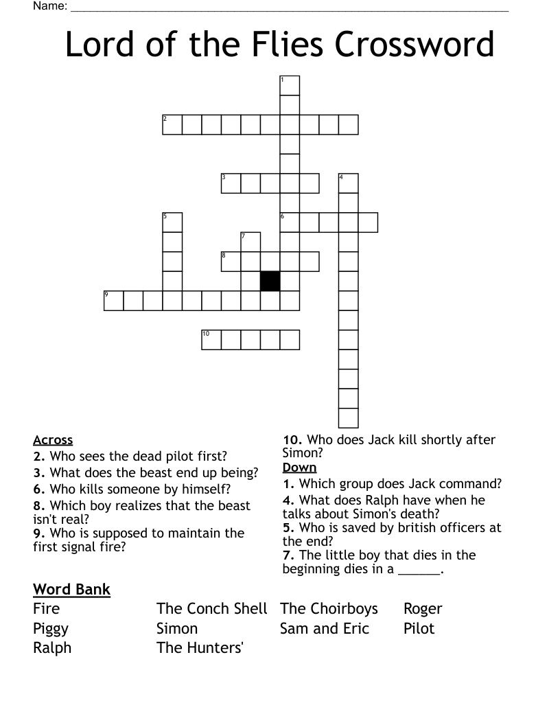 Lord of the Flies Crossword