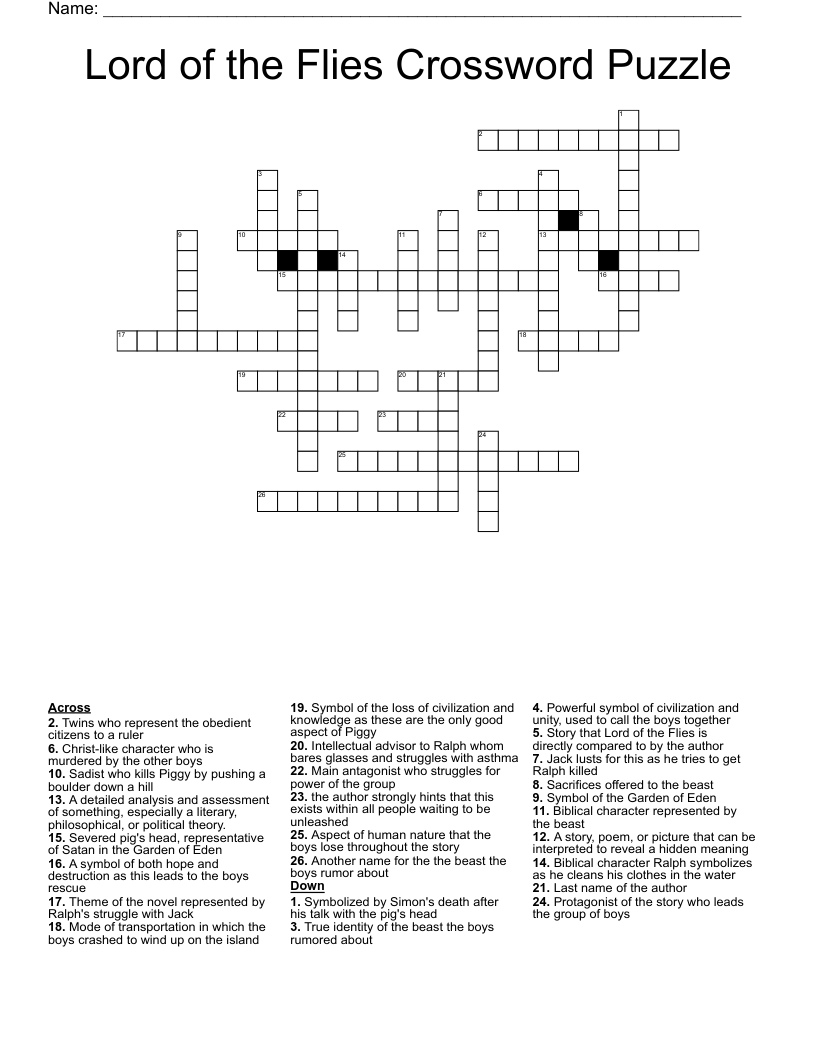 Lord of the Flies Crossword Puzzle