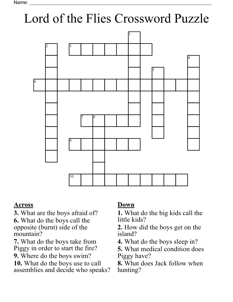 Lord of the Flies Crossword Puzzle