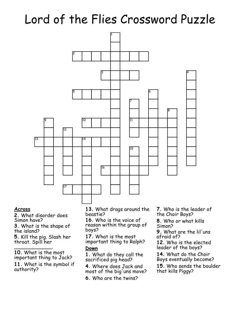 Lord of the Flies Crossword Puzzle