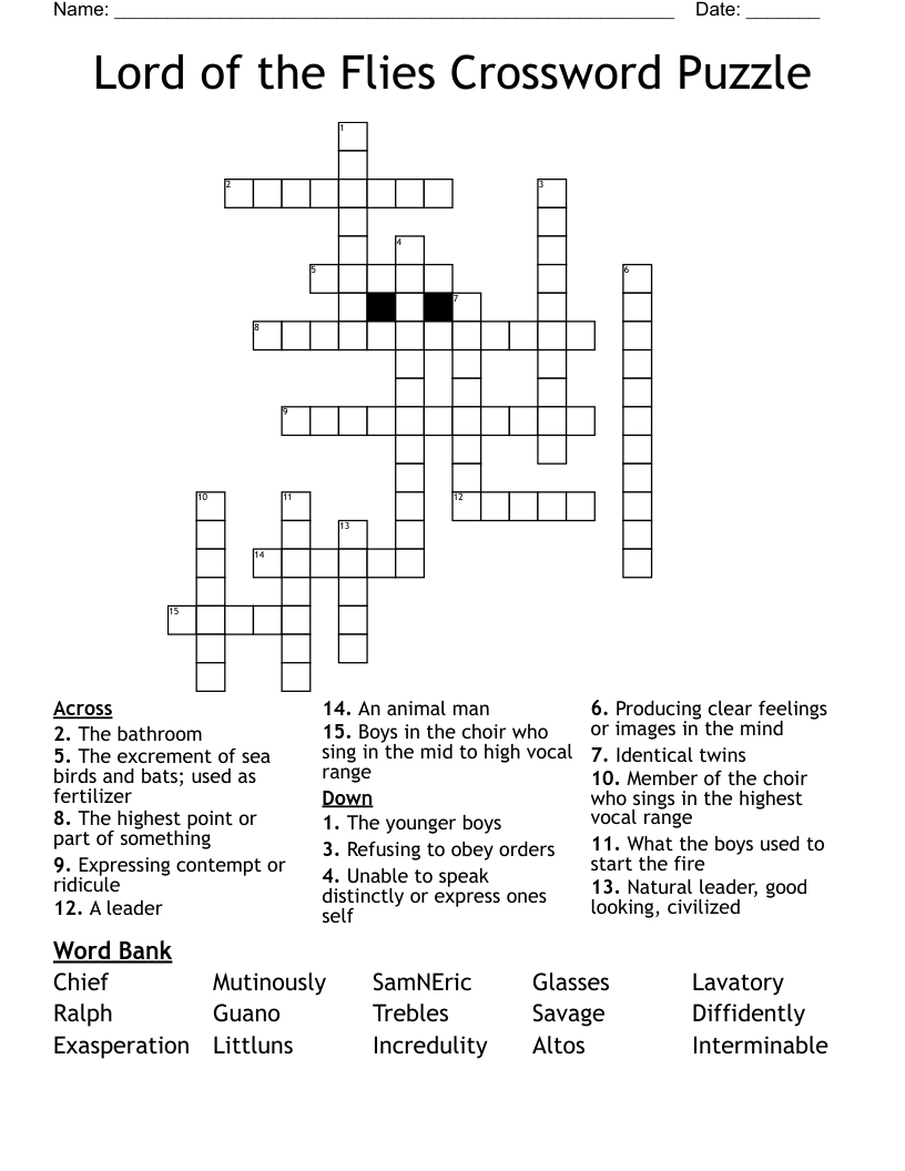 Lord of the Flies Crossword Puzzle