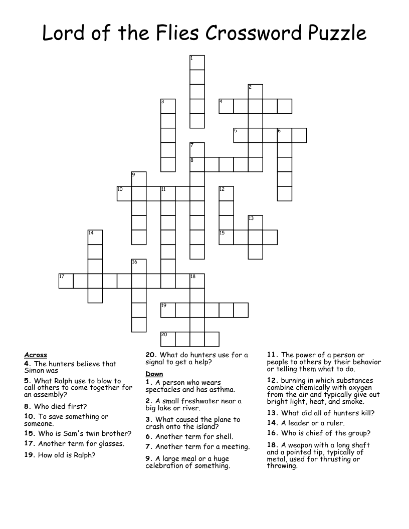 Lord of the Flies Crossword Puzzle