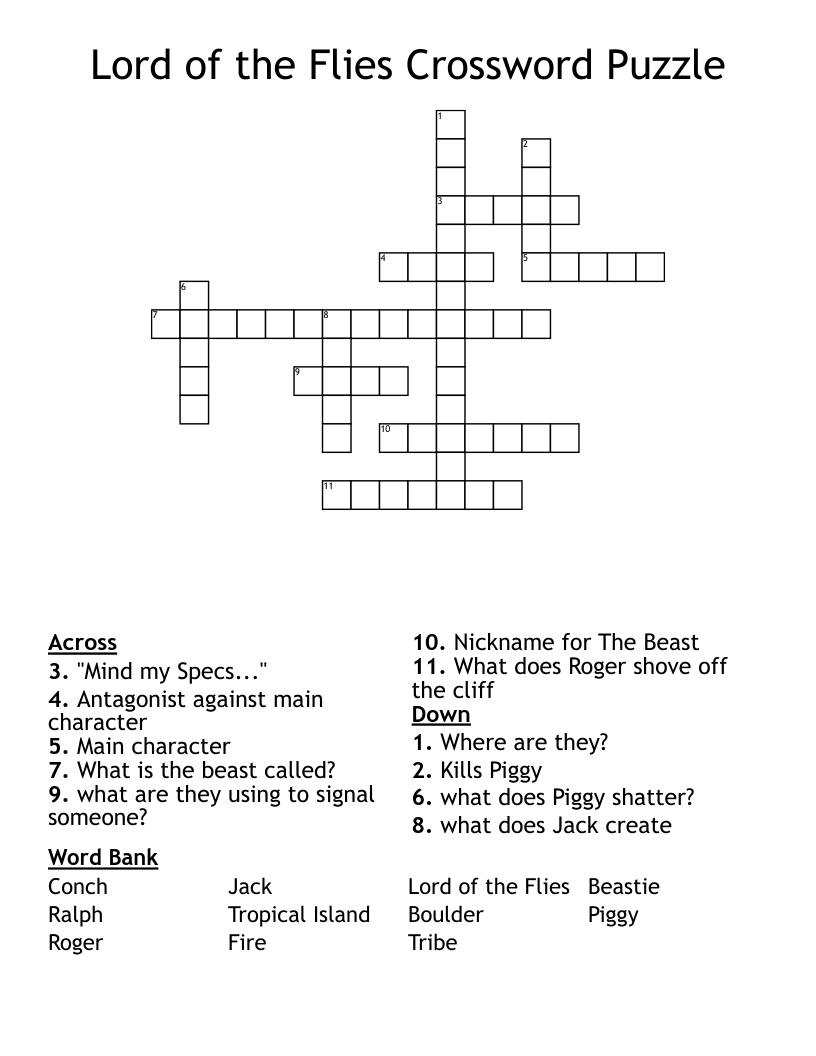 Lord of the Flies Crossword Puzzle 