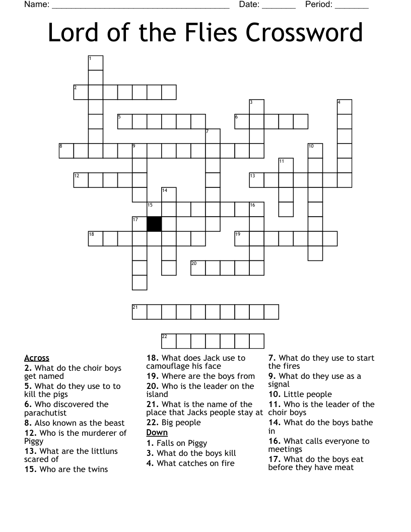 Lord of the Flies Crossword 