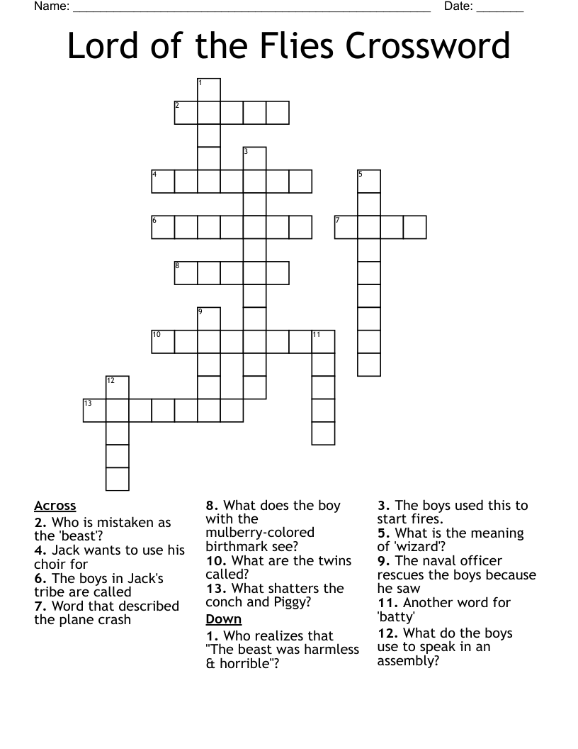 Lord of the Flies Crossword 
