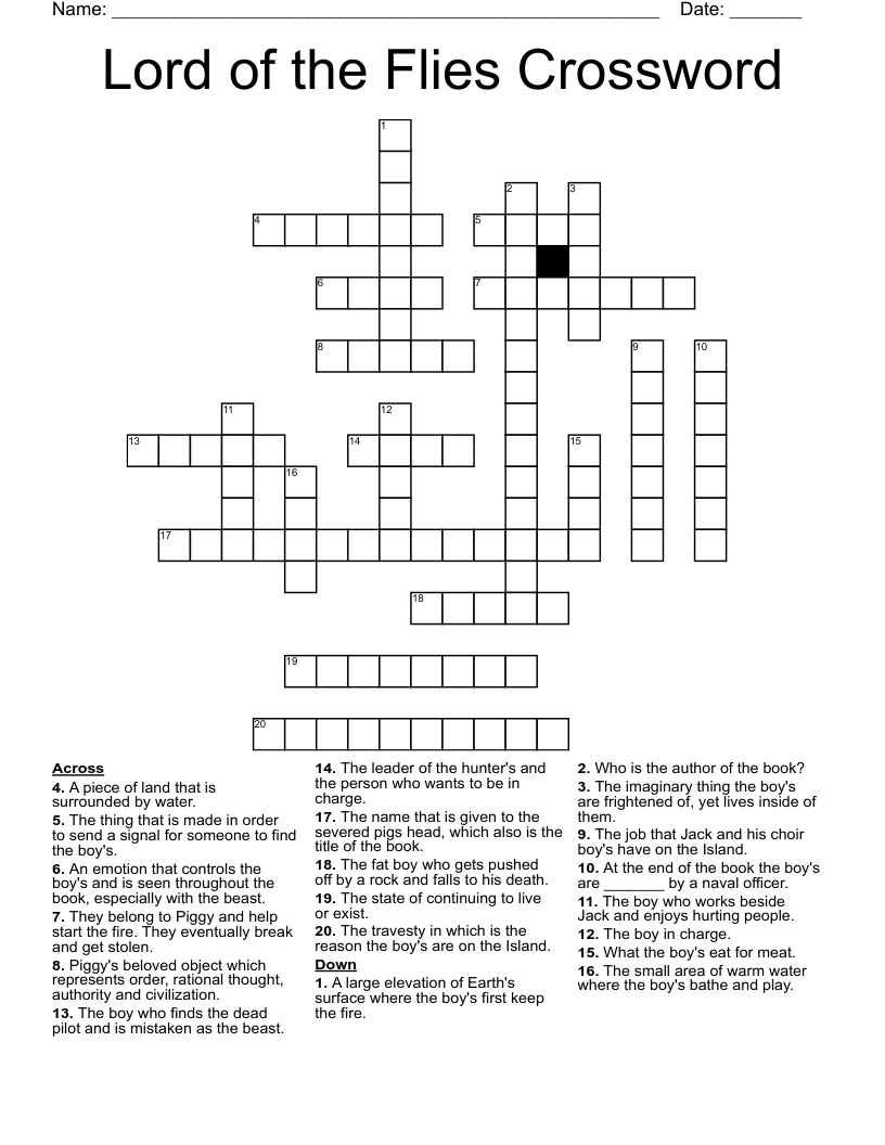 Lord of the Flies Crossword 