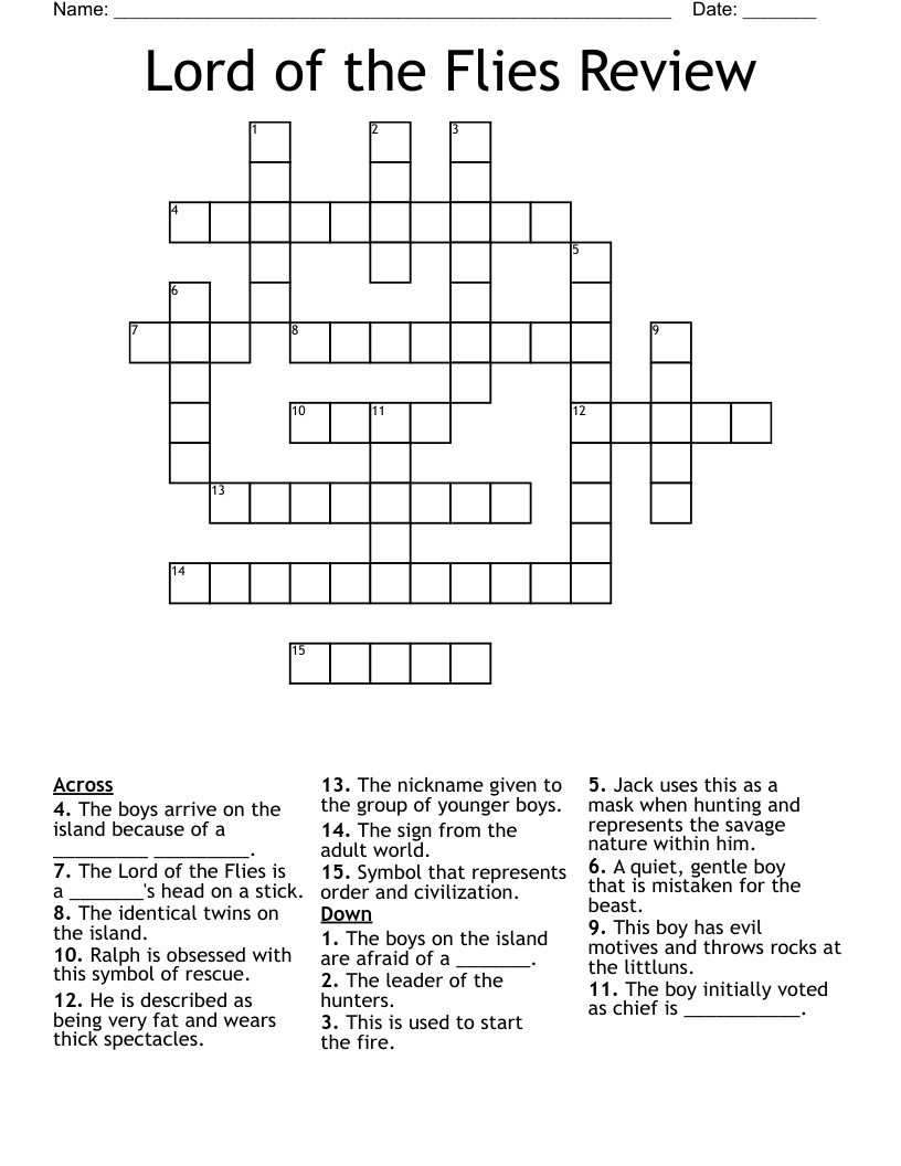 Lord of the Flies Review Crossword