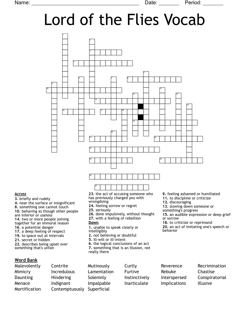 Lord of the Flies Vocab Crossword