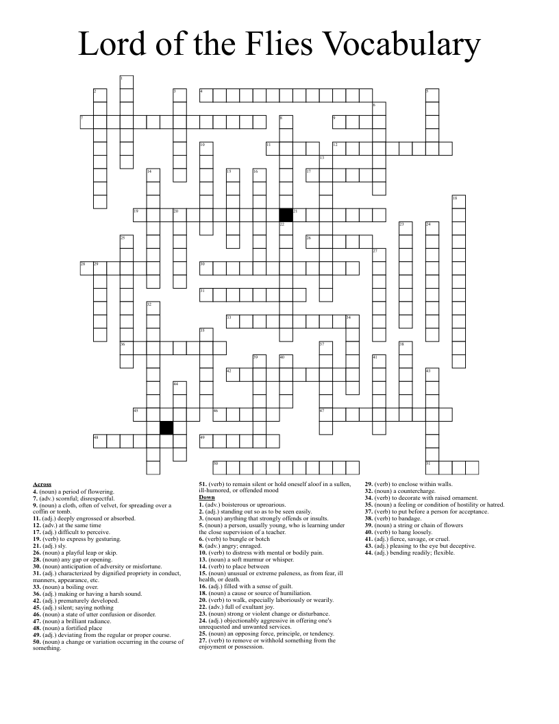 Lord of the Flies Vocabulary Crossword