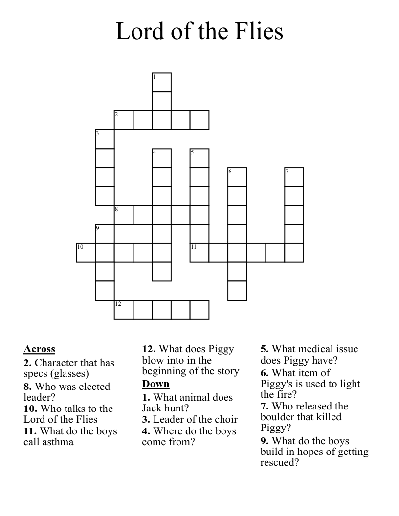 Lord of the Flies  Crossword