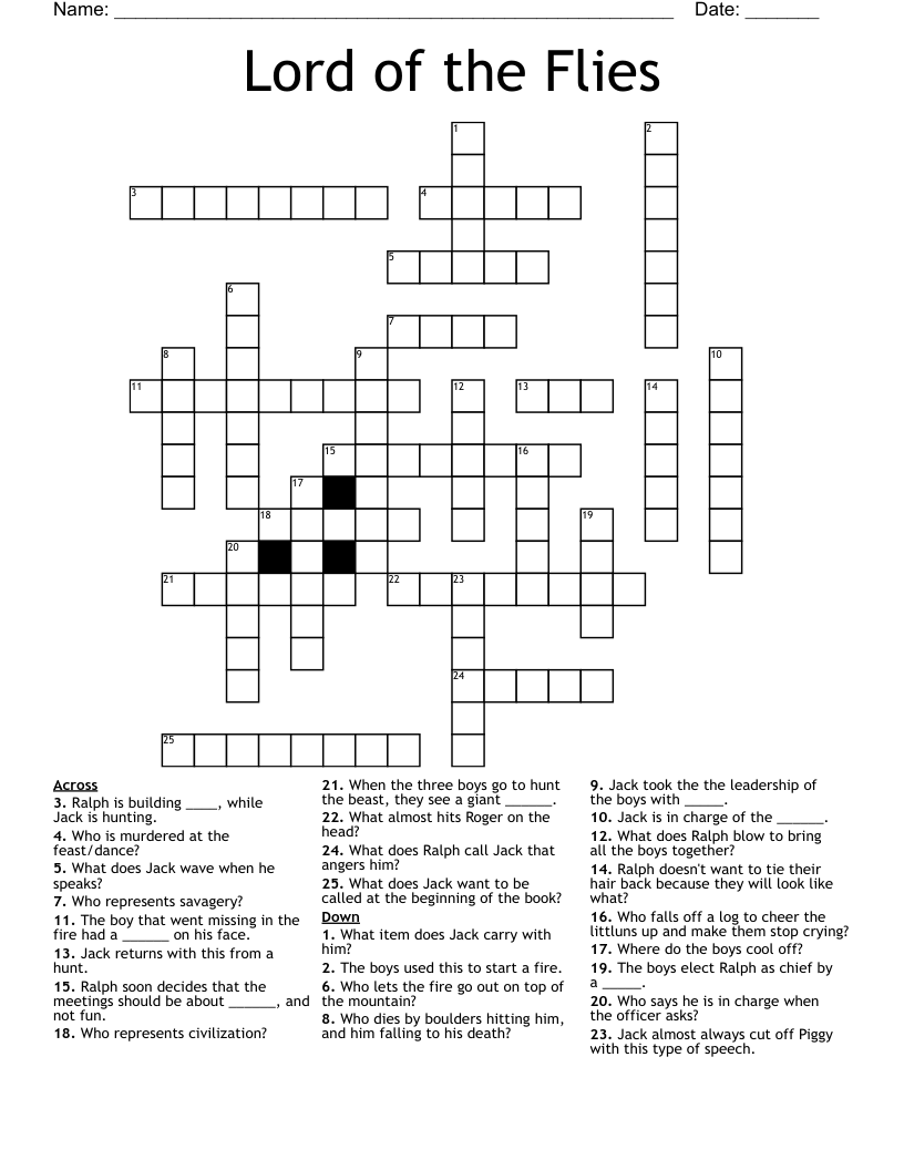 Lord of the Flies  Crossword