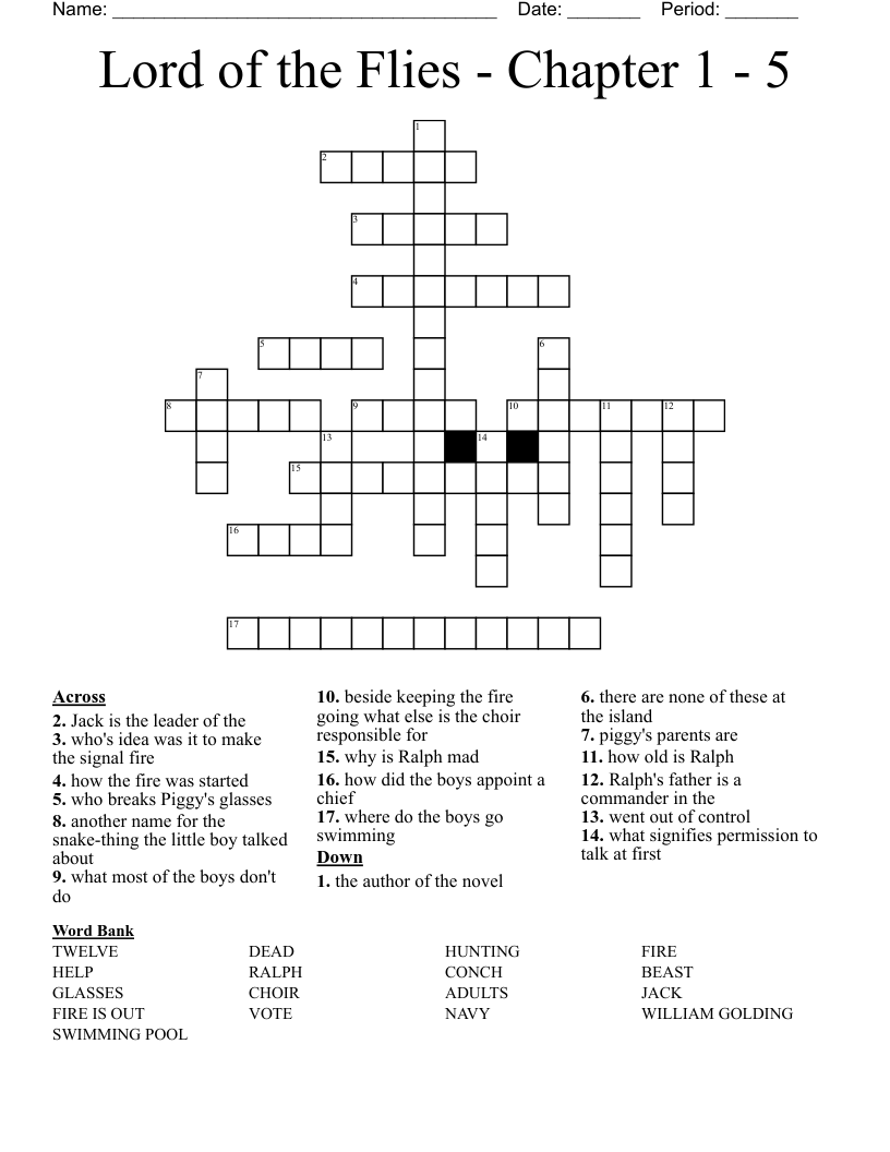 Lord of the Flies - Chapter 1 - 5  Crossword