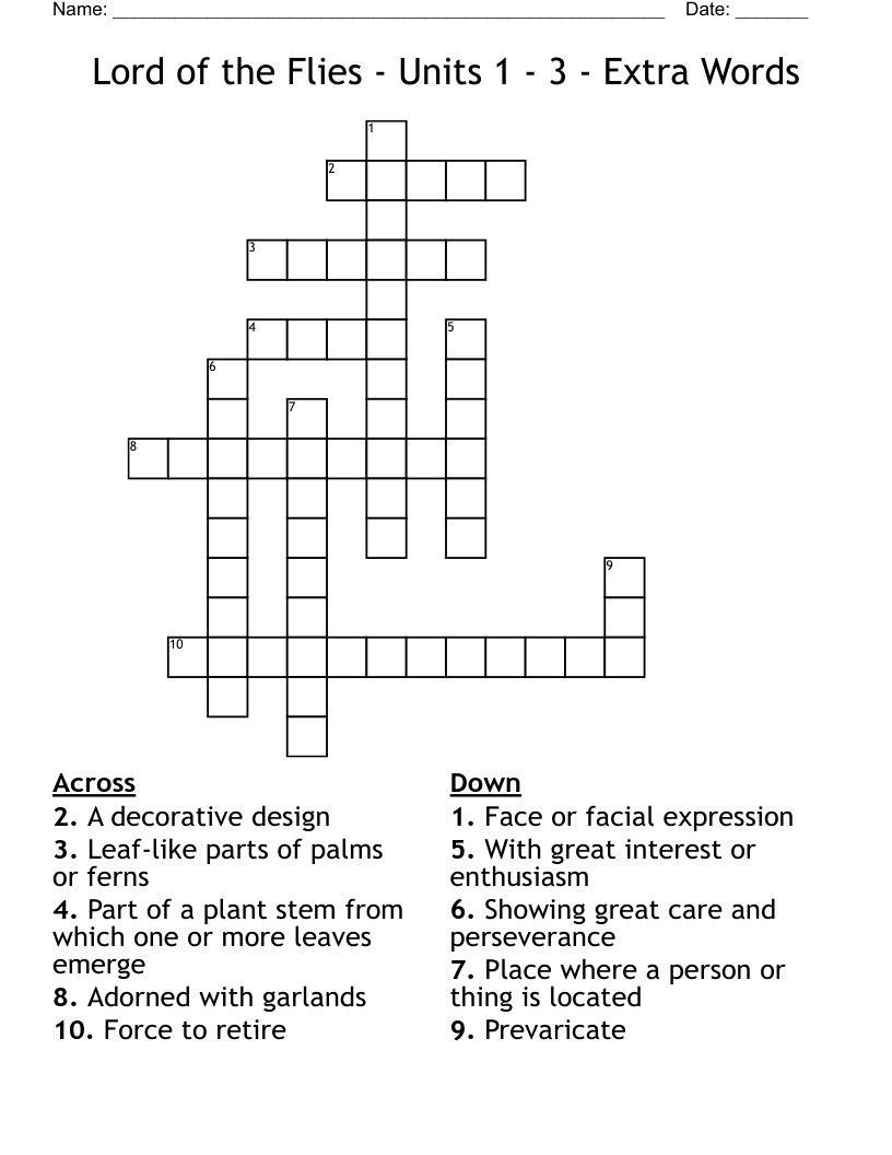 Lord of the Flies - Units 1 - 3 - Extra Words Crossword