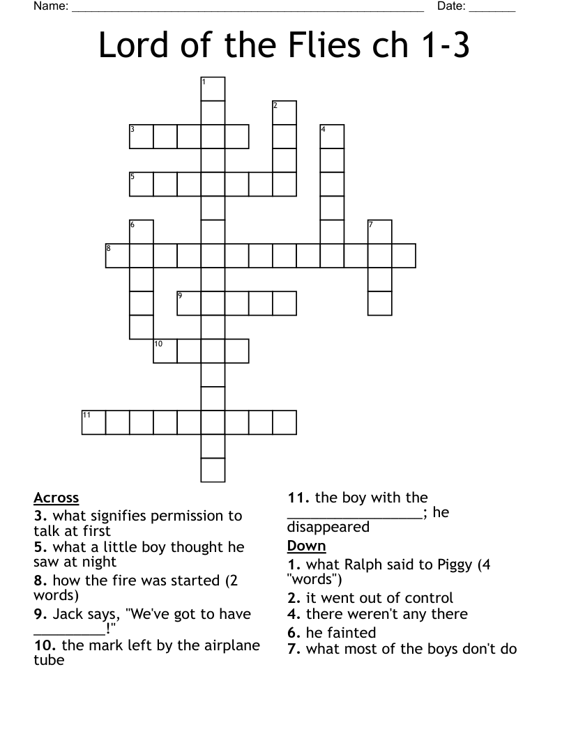 Lord of the Flies ch 1-3 Crossword
