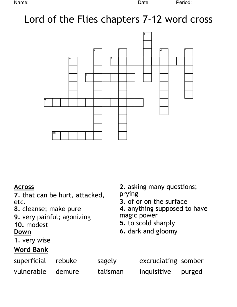 Lord of the Flies chapters 7-12 word cross Crossword