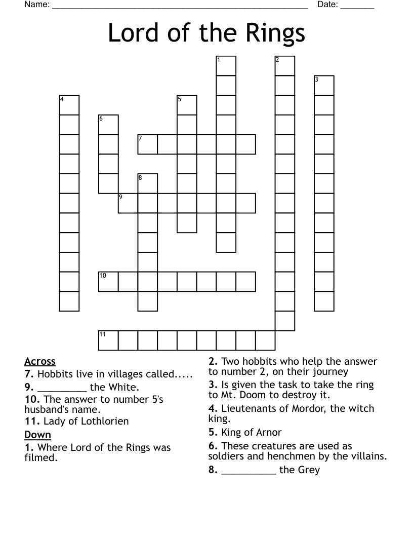 Lord of the Rings Crossword