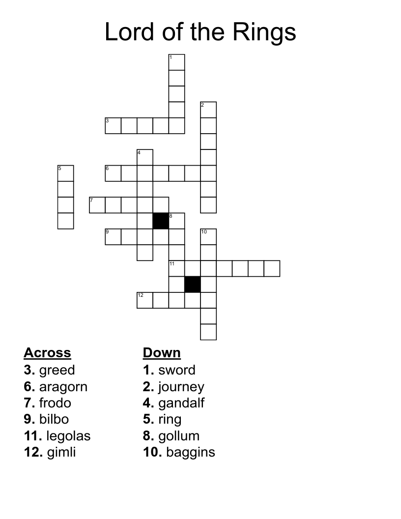 Lord of the Rings Crossword