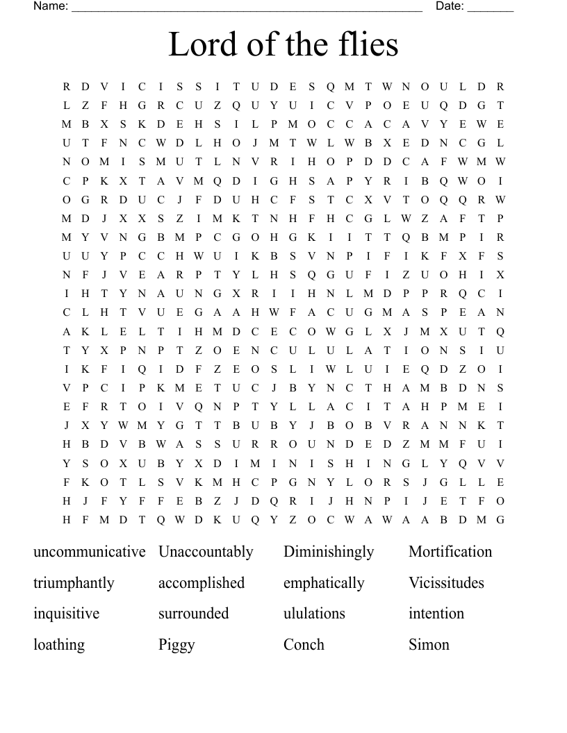 Lord of the flies Word Search