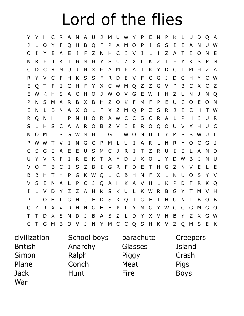 Lord of the flies Word Search