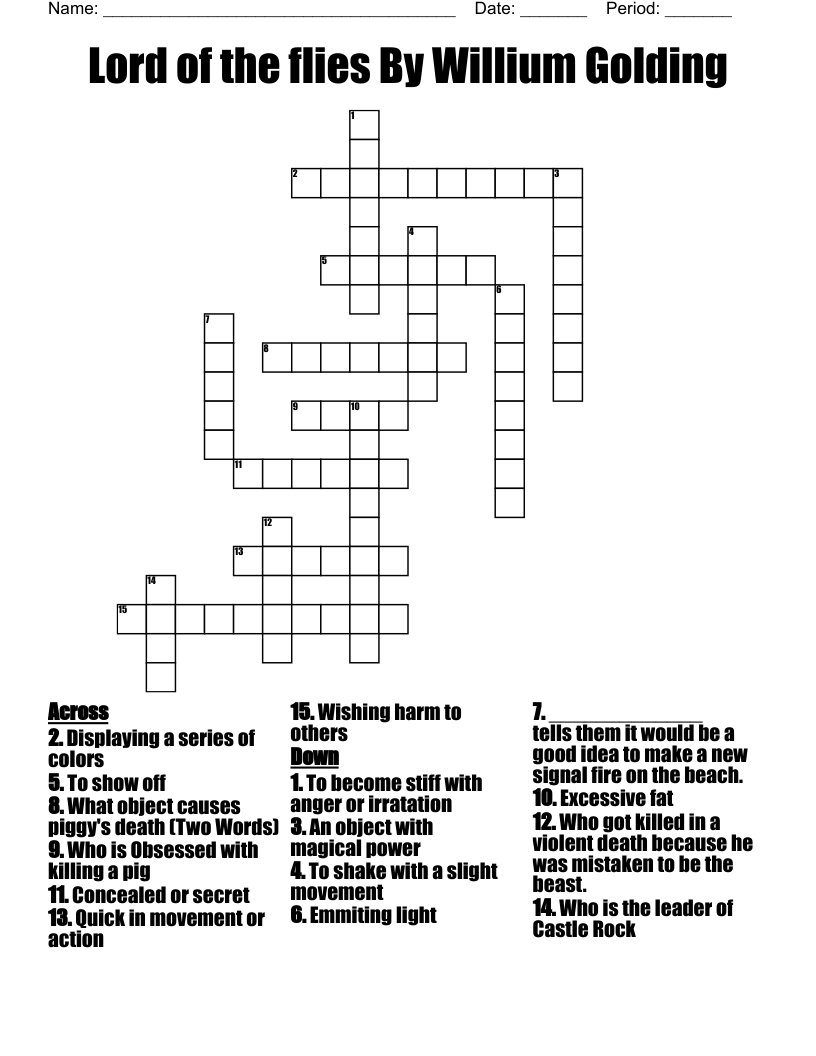 Lord of the flies By Willium Golding  Crossword