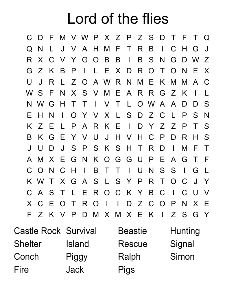 Lord of the flies  Word Search